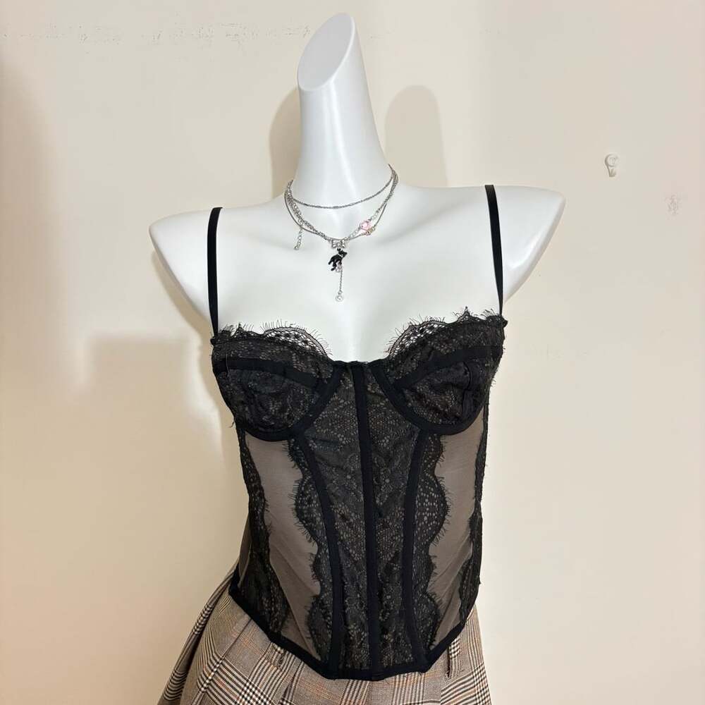 Out From Under Urban Outfitters Black Lace Mesh Corset Medium Halloween Costume - Picture 1 of 8